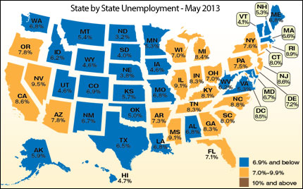 state unemployment rate for May 2013